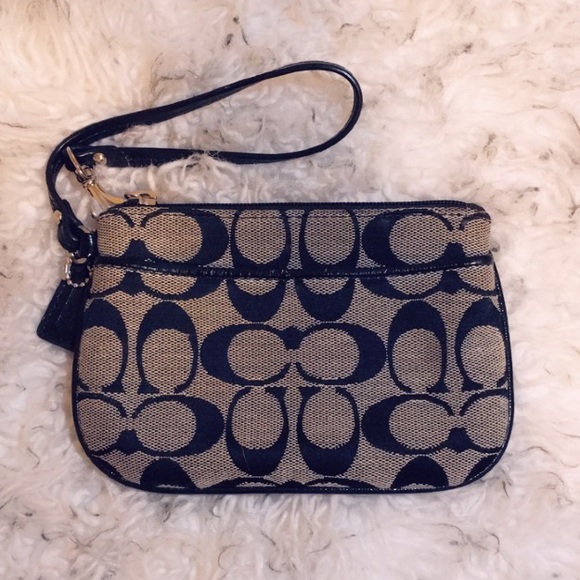 COACH Black and Grey Wristlet With Blue Lining